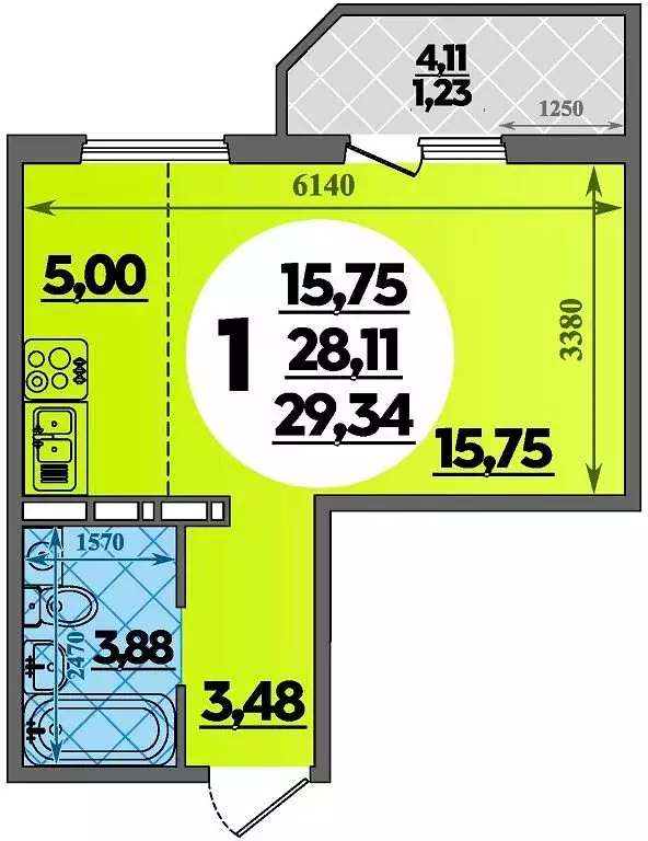 Квартира-студия: Крымск, микрорайон Надежда (29.34 м) - Фото 1
