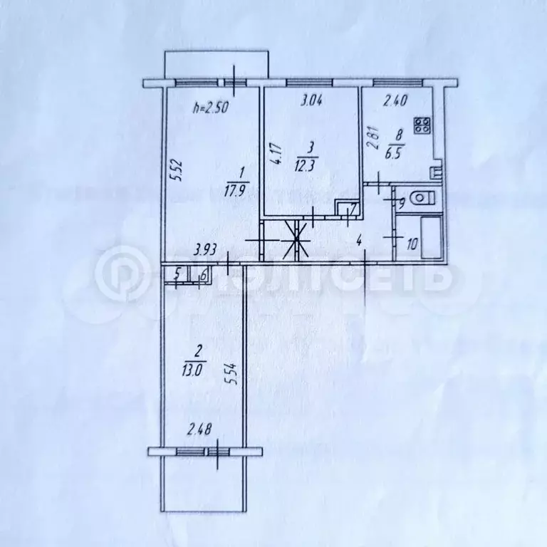 3-к. квартира, 59,6 м, 9/9 эт. - Фото 0