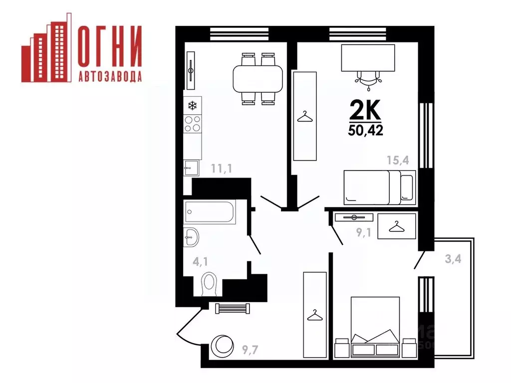 2-к кв. Нижегородская область, Нижний Новгород Коломенская ул., 8к4 ... - Фото 1