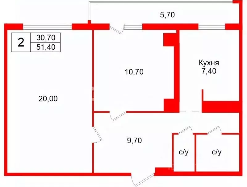 2-к кв. Санкт-Петербург Ленинский просп., 92К3 (51.4 м) - Фото 2