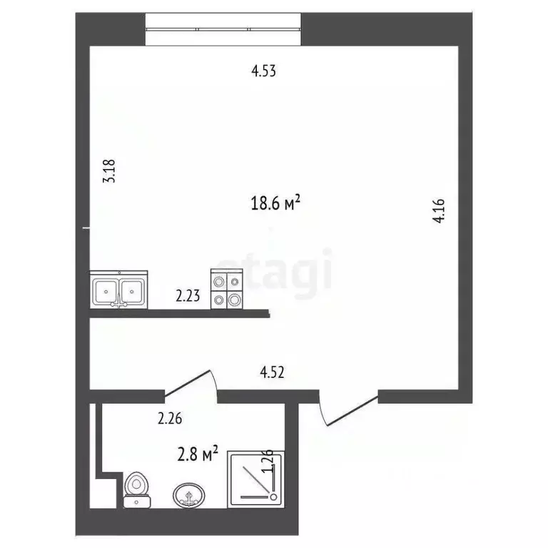 Студия Тюменская область, Тюмень ул. Мельникайте, 83 (20.8 м) - Фото 1