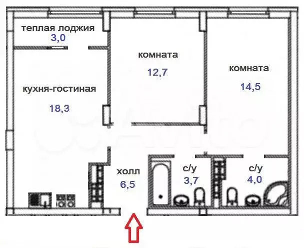 2-к. квартира, 63,1 м, 16/17 эт. - Фото 1