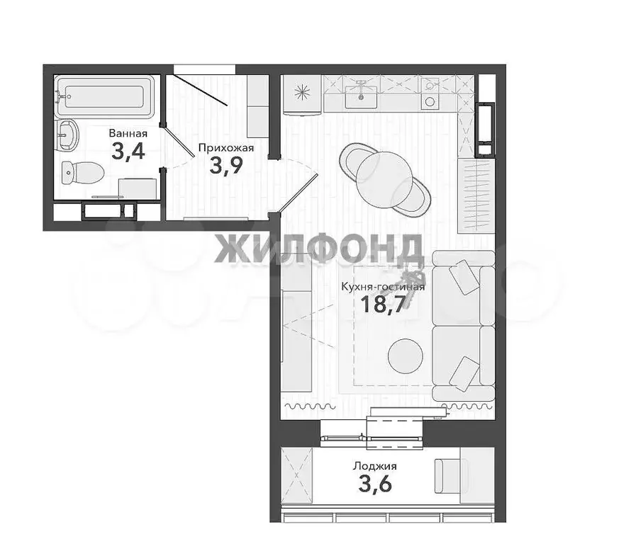 Квартира-студия, 29,6 м, 6/12 эт. - Фото 0