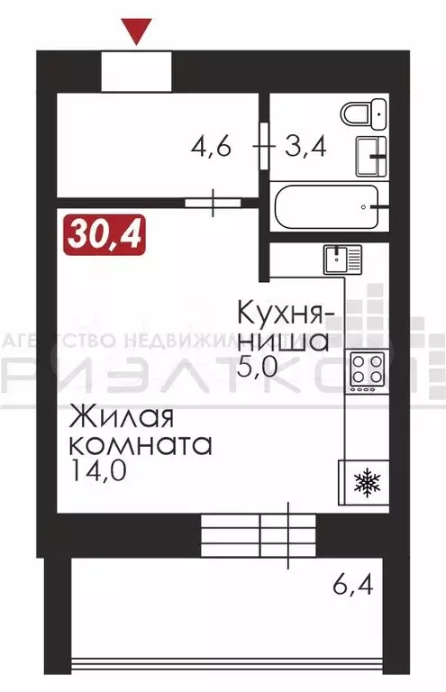 Квартира-студия, 30,4 м, 3/10 эт. - Фото 0