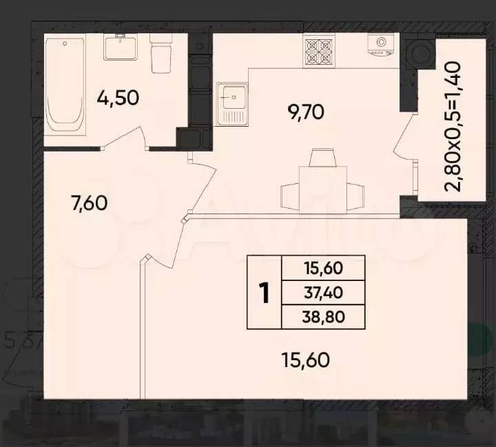 1-к. квартира, 40 м, 8/9 эт. - Фото 0