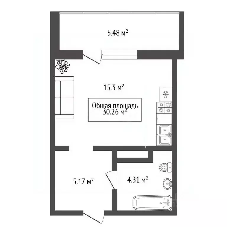 Студия Новосибирская область, Новосибирск Ипподромская ул., 12 (30.26 ... - Фото 2