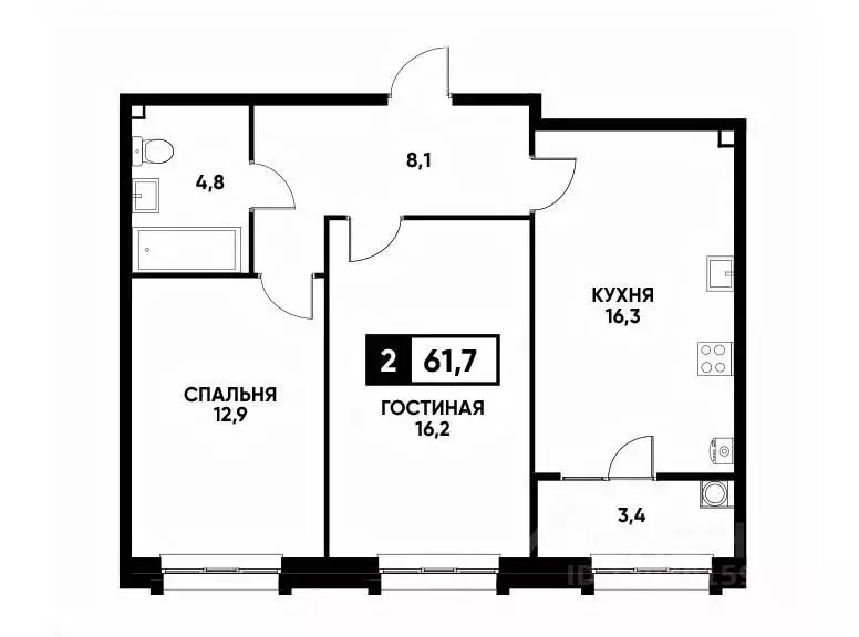 2-к кв. Ставропольский край, Ставрополь ул. Андрея Голуба, 14 (61.7 м) - Фото 0