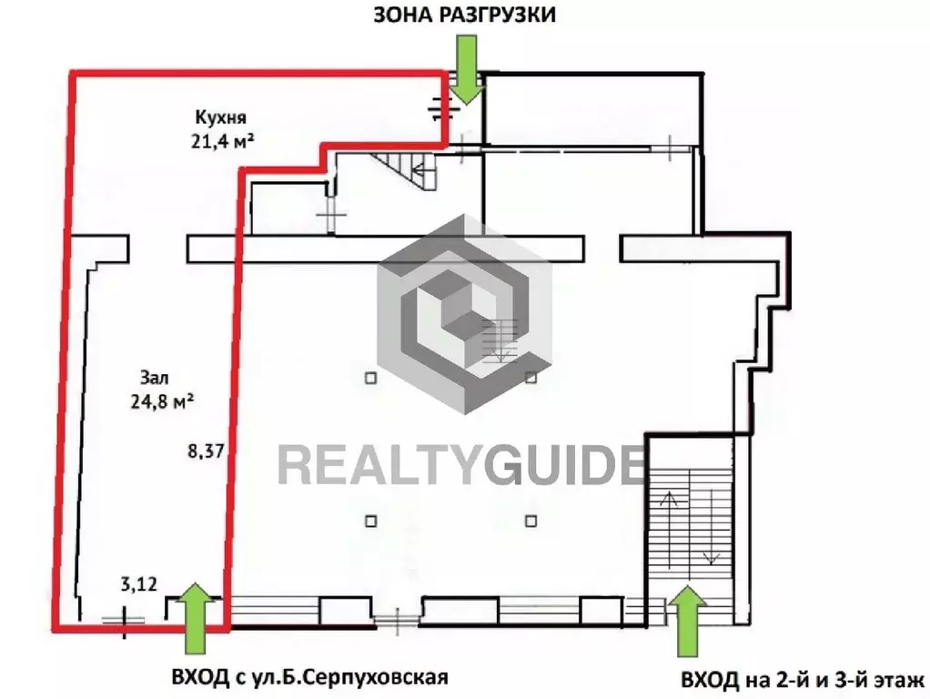 Торговая площадь в Москва Большая Серпуховская ул., 8/7С2 (46 м) - Фото 1