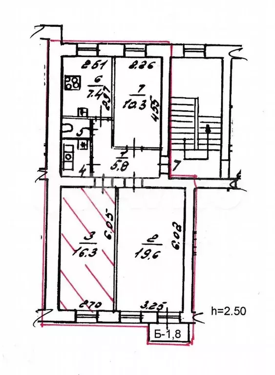 3-к. квартира, 63,6 м, 3/5 эт. - Фото 0