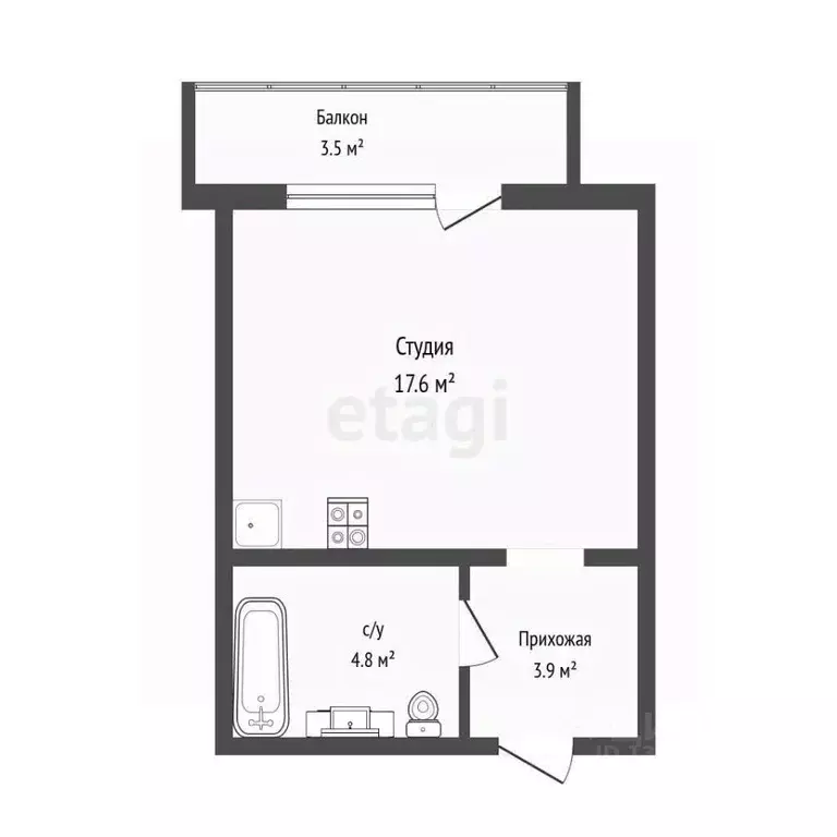 Студия Тюменская область, Тюмень ул. Обдорская, 1 (26.3 м) - Фото 1