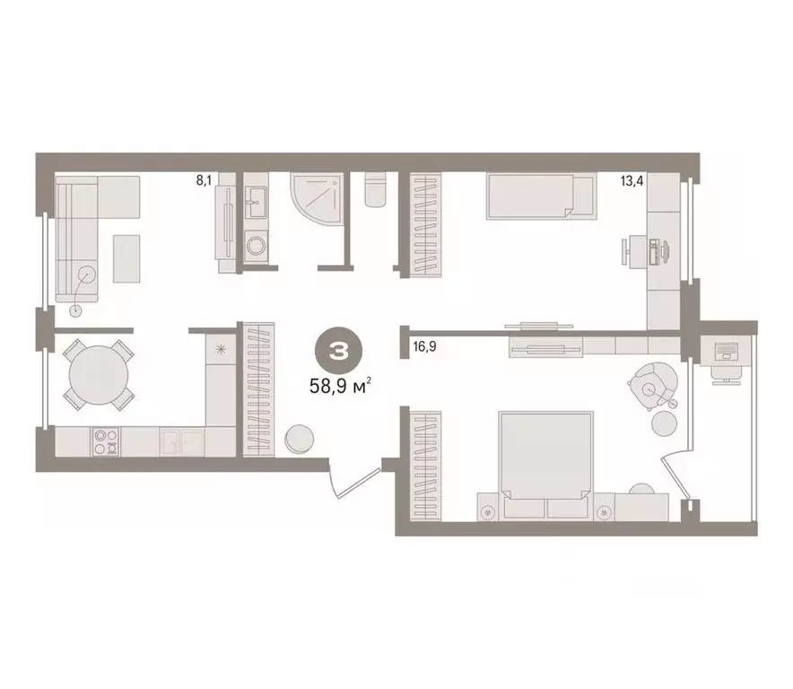 3-к кв. Тюменская область, Тюмень Новосибирская ул., 34 (60.9 м) - Фото 1