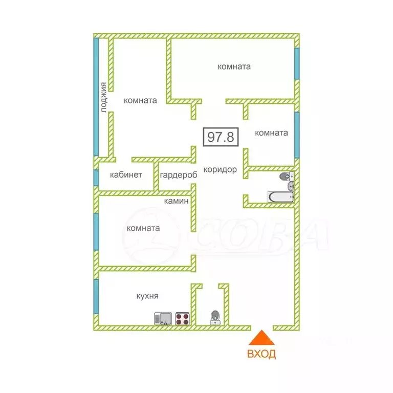 4-к кв. Курганская область, Курган Солнечный бул., 3 (97.8 м) - Фото 2