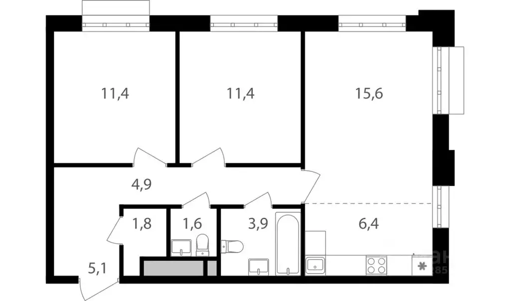 3-к кв. Москва Михалковская ул., вл56 (62.1 м) - Фото 0