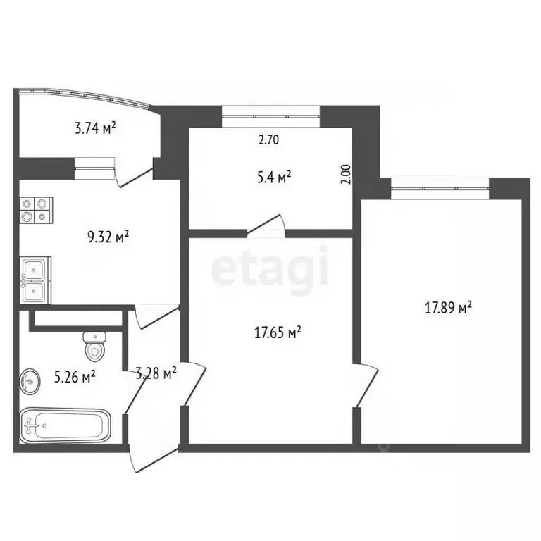 2-к кв. Тюменская область, Тюмень ул. Монтажников, 34 (58.7 м) - Фото 2