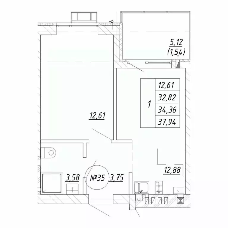 1-к кв. Калининградская область, Зеленоградск  (34.36 м) - Фото 1