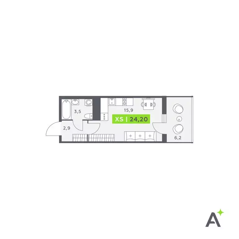 Квартира-студия: Кудрово, Солнечная улица, 10к1 (24.2 м) - Фото 1