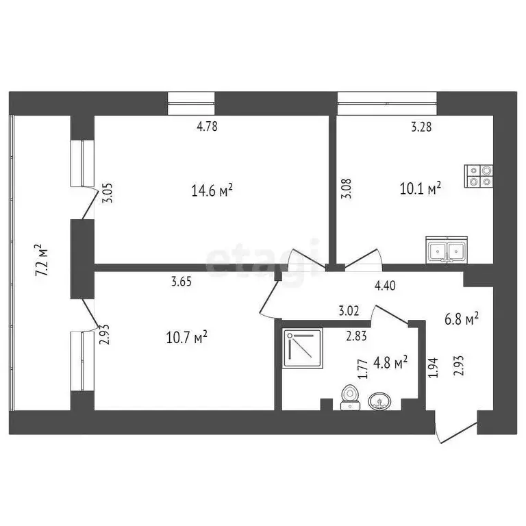 2-комнатная квартира: Тюмень, Харьковская улица, 66 (47.2 м) - Фото 1
