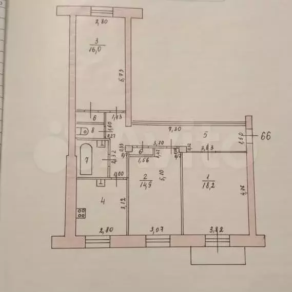 3-к. квартира, 77,7 м, 5/5 эт. - Фото 0