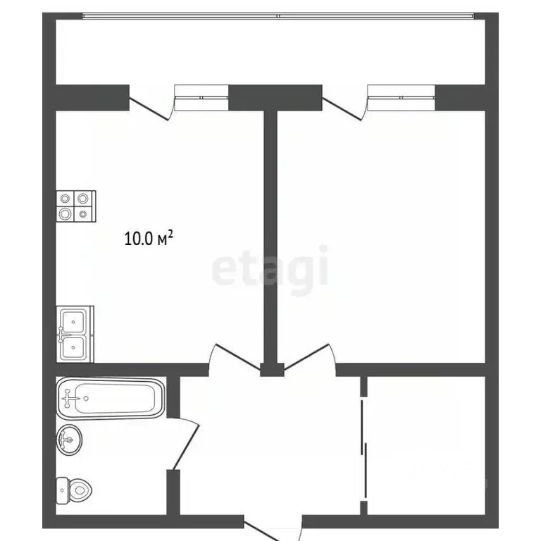 1-к кв. Омская область, Омск ул. Перелета, 23 (42.4 м) - Фото 2