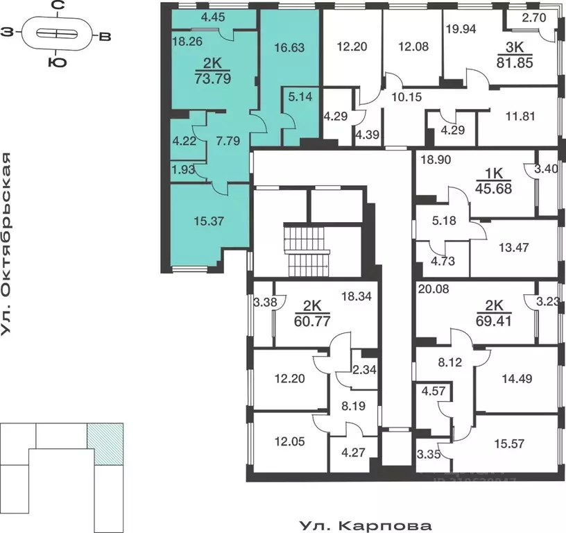 2-к кв. Тульская область, Тула ул. Карпова, 103А (73.79 м) - Фото 1