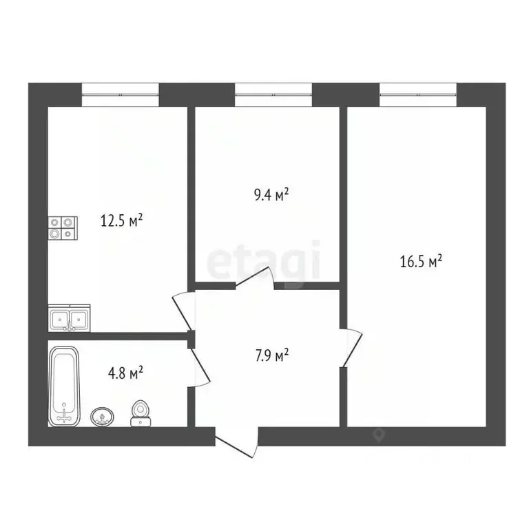 2-к кв. Тюменская область, Тюмень Новгородская ул., 14 (51.5 м) - Фото 1