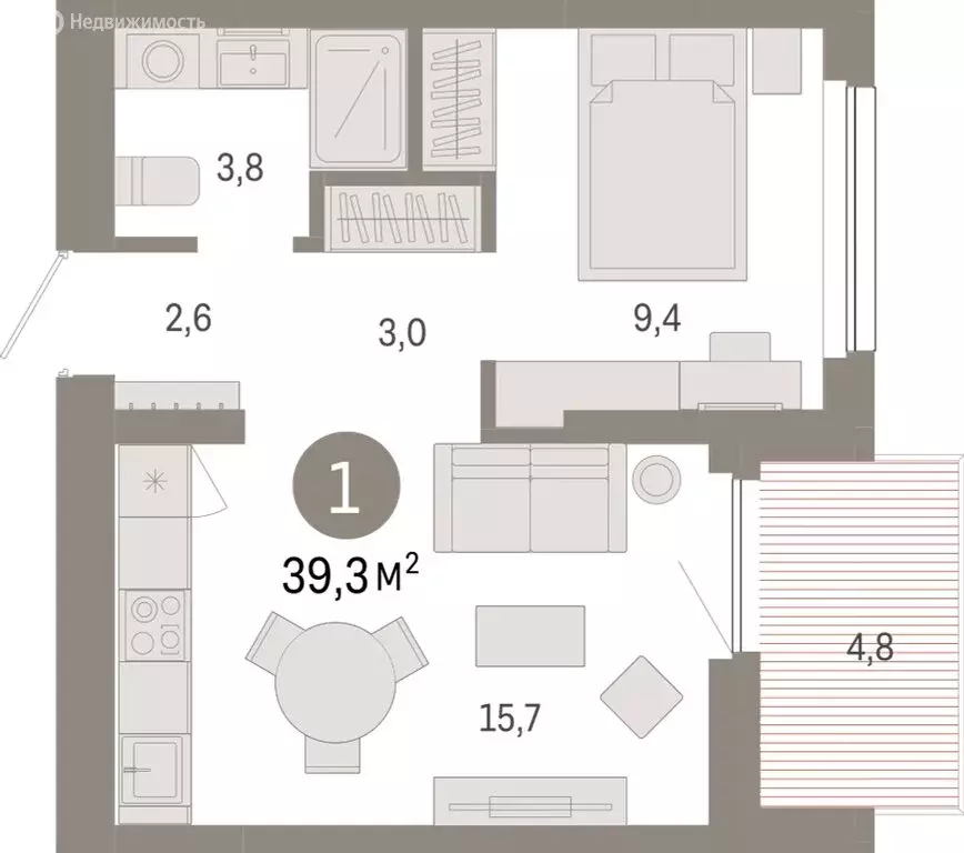 1-комнатная квартира: Новосибирск, квартал Лебедевский (39.3 м) - Фото 1