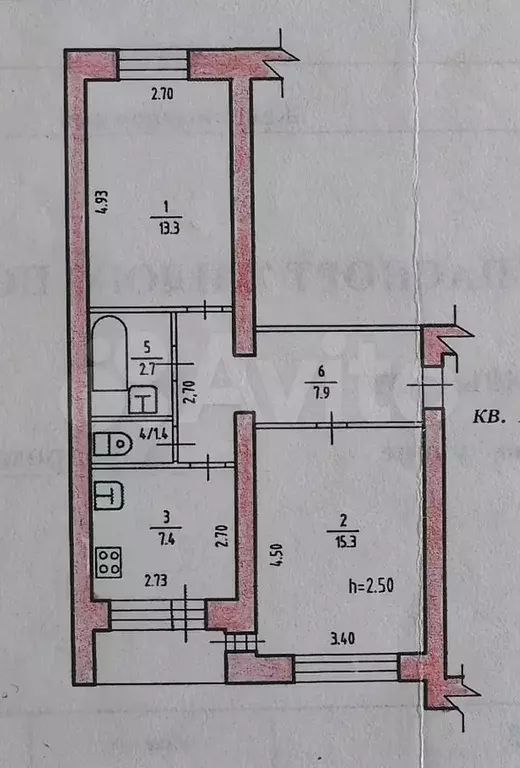 2-к. квартира, 49,4 м, 4/5 эт. - Фото 0