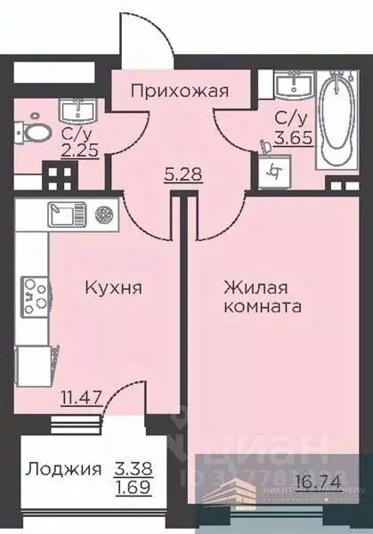 1-к кв. Воронежская область, Воронеж ул. Ломоносова, 116Б (41.1 м) - Фото 0