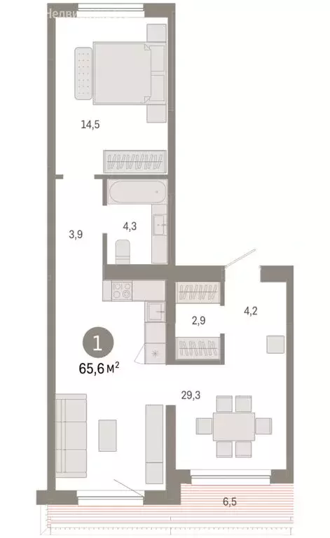1-комнатная квартира: Новосибирск, Большевистская улица, с49 (65.57 м) - Фото 1