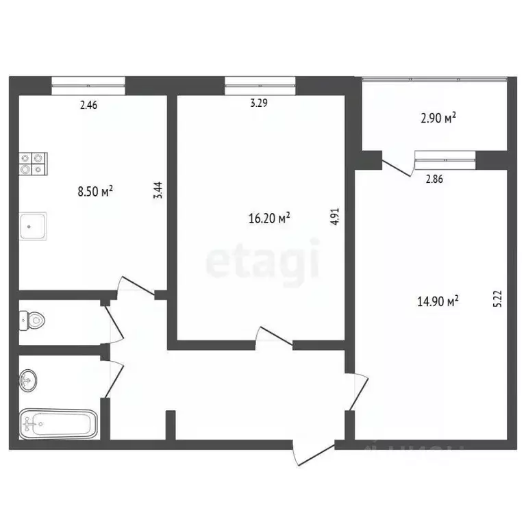 2-к кв. Тюменская область, Тюмень ул. Казачьи луга, 4к2 (50.8 м) - Фото 2