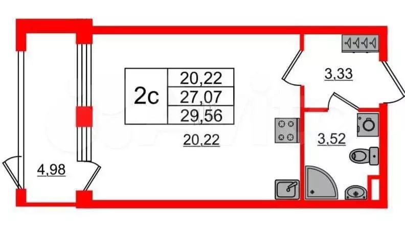 Квартира-студия, 29,6 м, 1/5 эт. - Фото 0