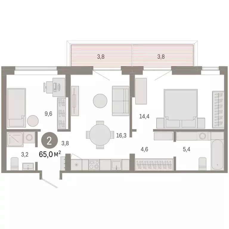 2-комнатная квартира: Омск, Кировский округ (64.97 м) - Фото 1