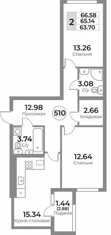 2-к. квартира, 66,7 м, 1/10 эт. - Фото 1