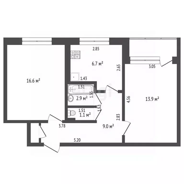 2-к кв. Калининградская область, Калининград ул. 9 Апреля, 80 (51.0 м) - Фото 2