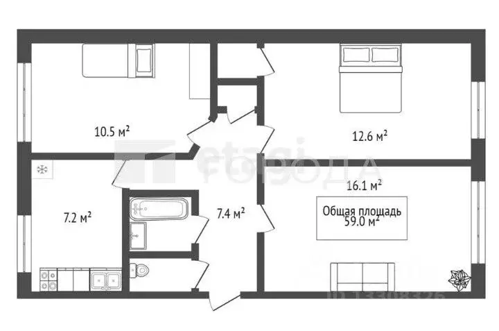 3-к кв. Новосибирская область, Новосибирск ул. Водозабор, 8 (59.0 м) - Фото 1