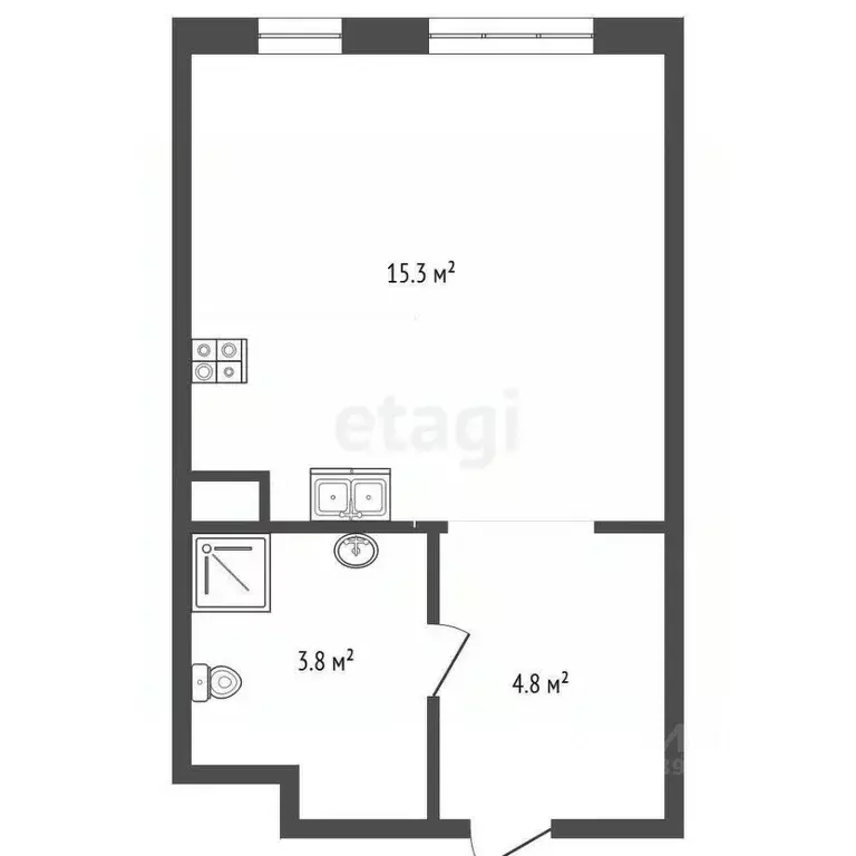 Студия Тюменская область, Тюмень ул. Юрия Рогачева, 9к2 (23.7 м) - Фото 2