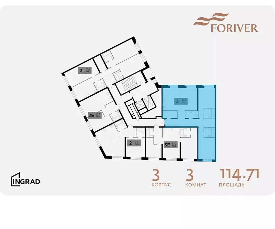 3-к кв. Москва Г мкр, Форивер жилой комплекс, 3 (114.71 м) - Фото 1