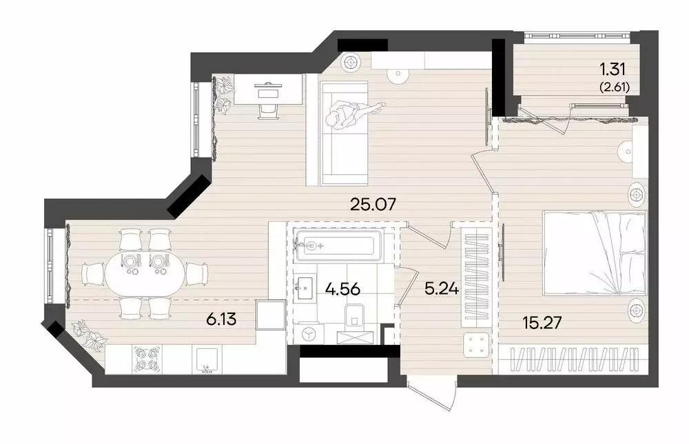 2-комнатная квартира: Казань, микрорайон Родины, ЖК Адали (57.58 м) - Фото 2