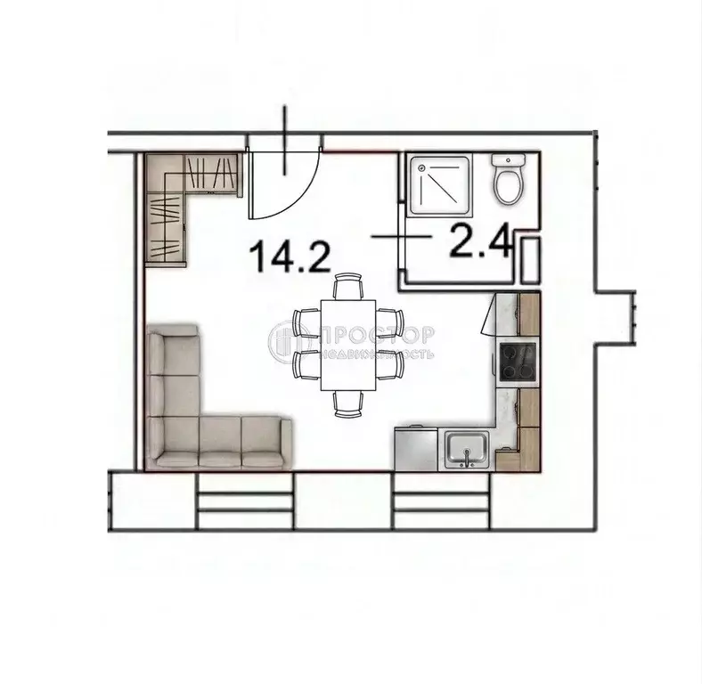 Студия Москва ш. Фрезер, 17АС3 (16.6 м) - Фото 2