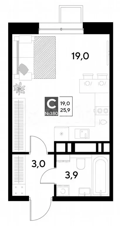 Квартира-студия, 25,9 м, 15/21 эт. - Фото 0