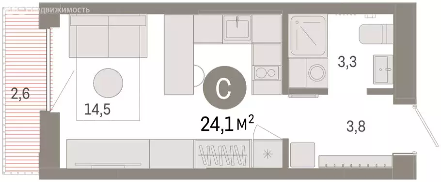 1-комнатная квартира: Тюмень, Краснооктябрьская улица, 4к2 (23.7 м) - Фото 2