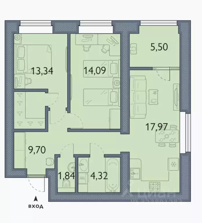 2-к кв. Брянская область, Брянский район, пос. Мичуринский, ... - Фото 1