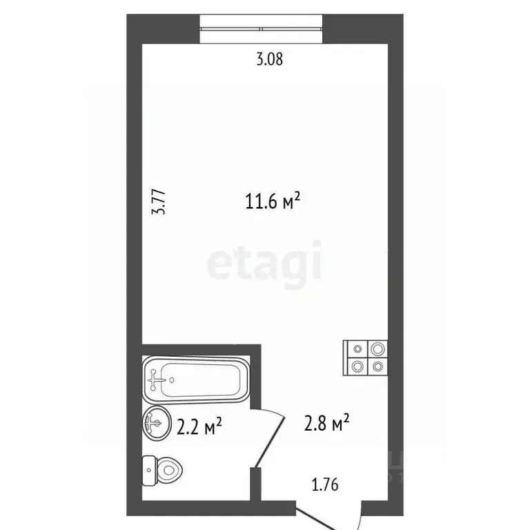 Студия Кемеровская область, Кемерово Октябрьский просп., 85 (16.0 м) - Фото 2