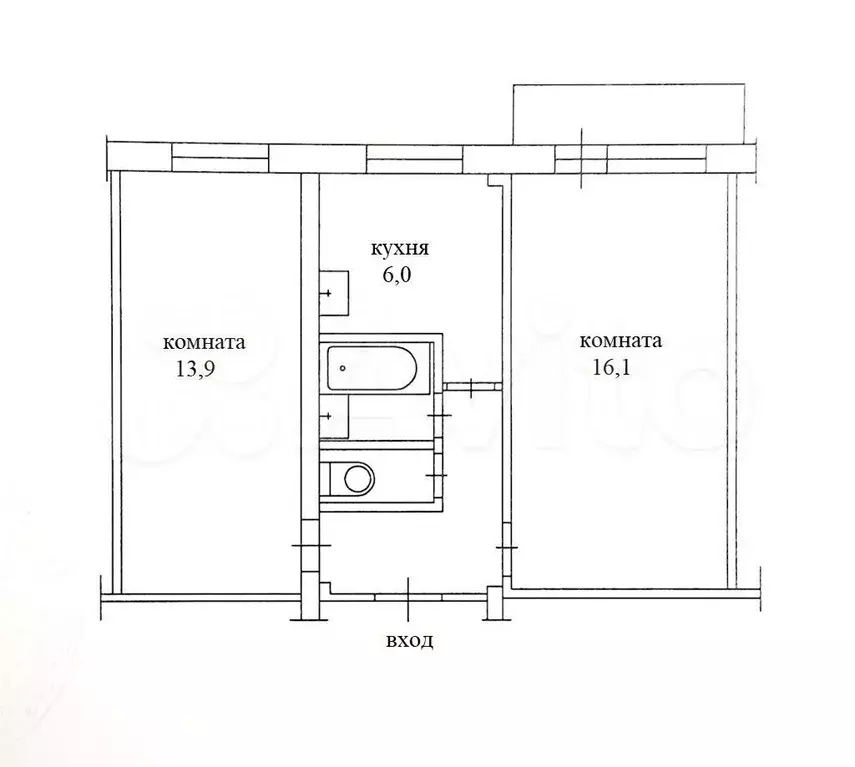 2-к. квартира, 44 м, 2/5 эт. - Фото 0