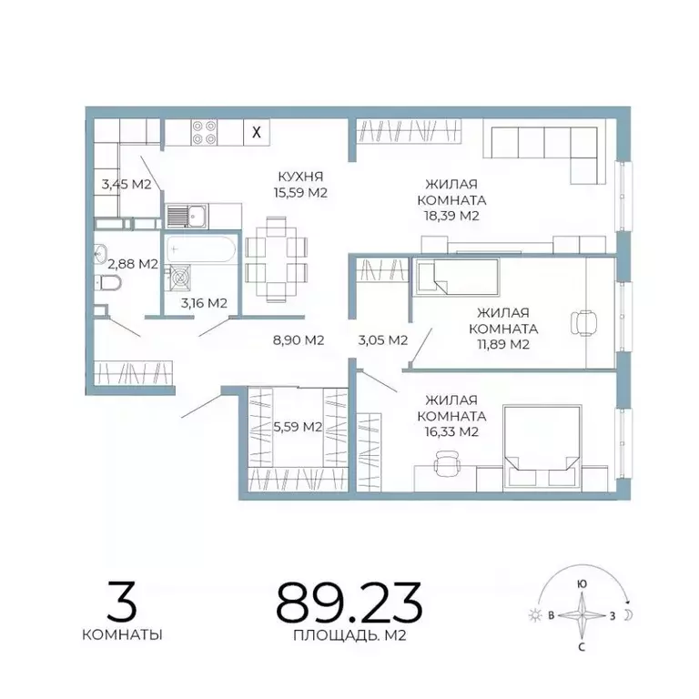3-к кв. Пензенская область, Пенза Лугометрия жилой комплекс (89.23 м) - Фото 1