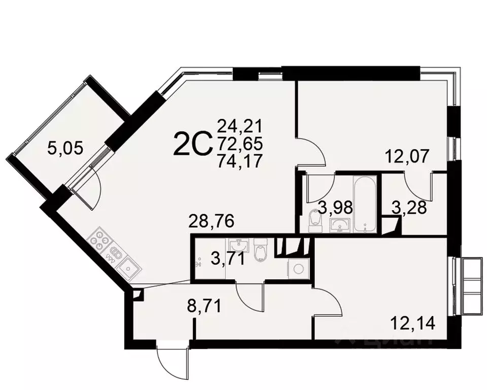 2-к кв. Тульская область, Тула Хлебная пл. (72.65 м) - Фото 0