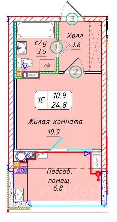 Студия Ставропольский край, Ставрополь № 36 мкр, ЖК Фруктовый сад,  ... - Фото 1