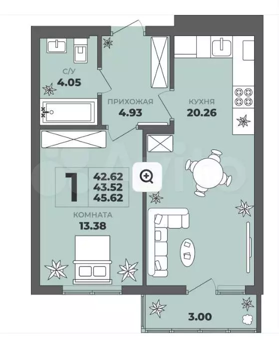1-к. квартира, 43,5 м, 5/8 эт. - Фото 1