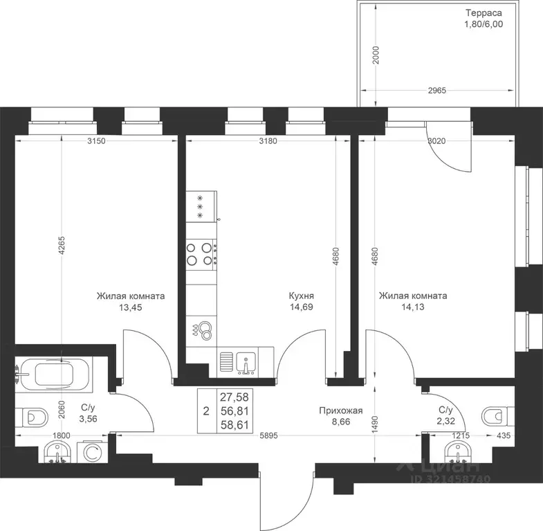 2-к кв. Татарстан, Лаишевский район, Столбищенское с/пос, с. Усады ул. ... - Фото 2