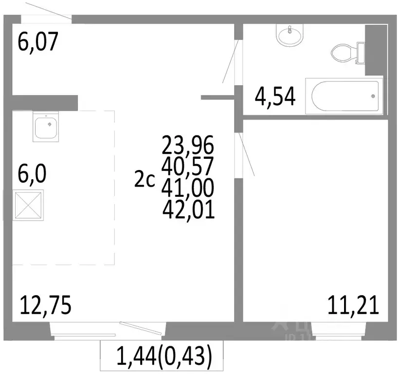 2-к кв. Челябинская область, Челябинск ул. Блюхера, 125В (41.0 м) - Фото 0
